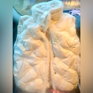 Chico's Cream Quilted Fur Trim Vest